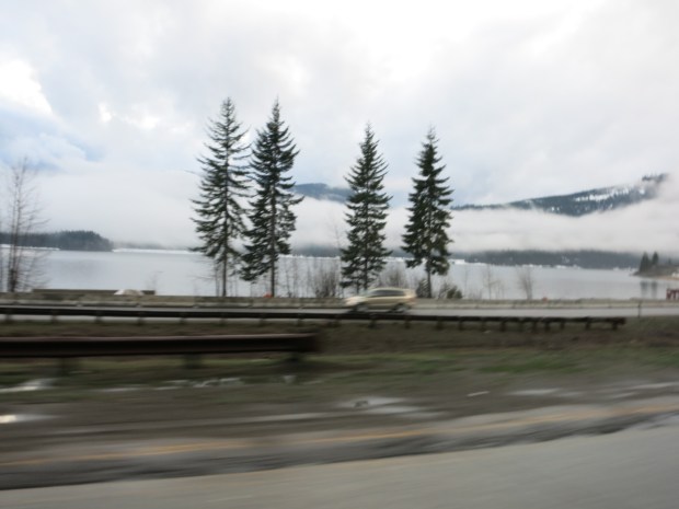 Speeding past Lake Kachess on I-90