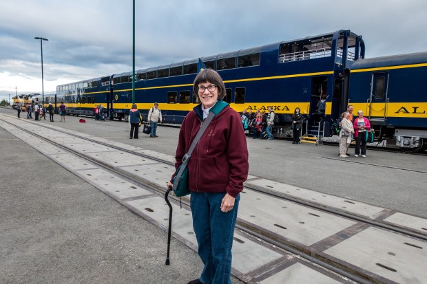 Trisha ready to board the train